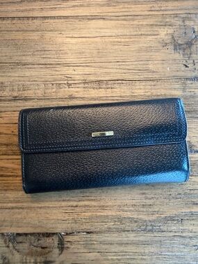 Lodis Black Pebbled Leather Zip Wallet with Gold Hardware